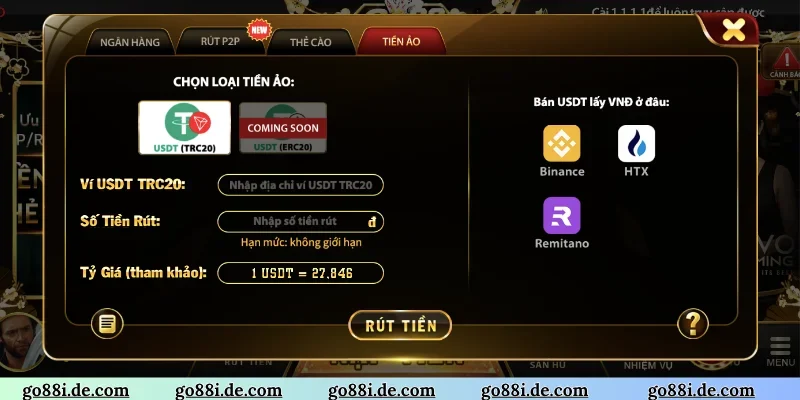 Hướng dẫn rút tiền từ Go88